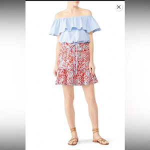 Paloma Blue 100% Silk Mini Skirt Floral 90’s Babydoll Tiered Sz L